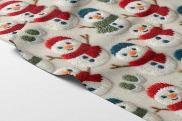 Adam Yılbaşı Koleksiyonu- 3D Nakış Efektli Kaşkollu Bereli Kardan Çok Amaçlı Dekoratif Dijital Baskı Kumaş