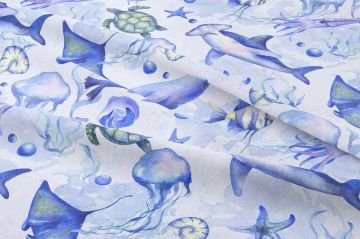 Minimal Deniz Canlıları Desenli Bebek ve Çocuk Kumaşı