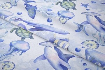 Minimal Deniz Canlıları Desenli Bebek ve Çocuk Kumaşı