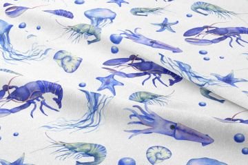 Deniz Canlıları Minimal Desenli Çocuk Kumaşı