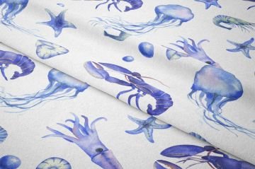 Deniz Canlıları Minimal Desenli Çocuk Kumaşı