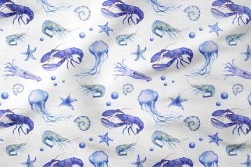 Deniz Canlıları Minimal Desenli Çocuk Kumaşı