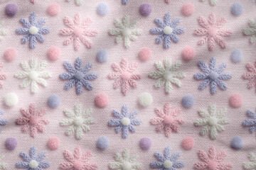 Adam Yılbaşı Koleksiyonu- 3D Nakış Efektli Pembe Mor Beyaz Kar Taneleri Çok Amaçlı Dekoratif Dijital Baskı Kumaş