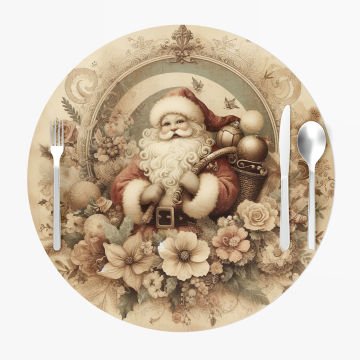 Yılbaşı Koleksiyonu- Servis Suplası Vintage Christmas Santa Claus Noel Baba 3'lü Set Kumaşı Dikilmemiş