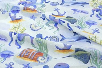 Deniz Canlıları Desenli Çocuk Kumaş