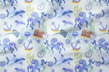 Deniz Canlıları Desenli Çocuk Kumaş