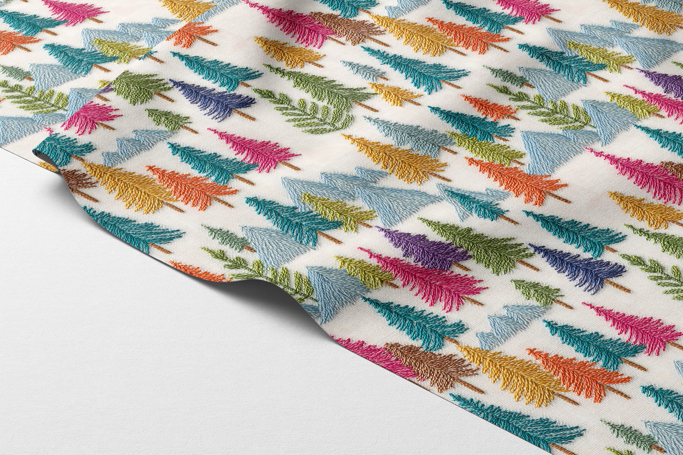 Yılbaşı Koleksiyonu- 3D Nakış Efektli Çam Ağaç Ormanı Çok Amaçlı Dekoratif Dijital Baskı Kumaş