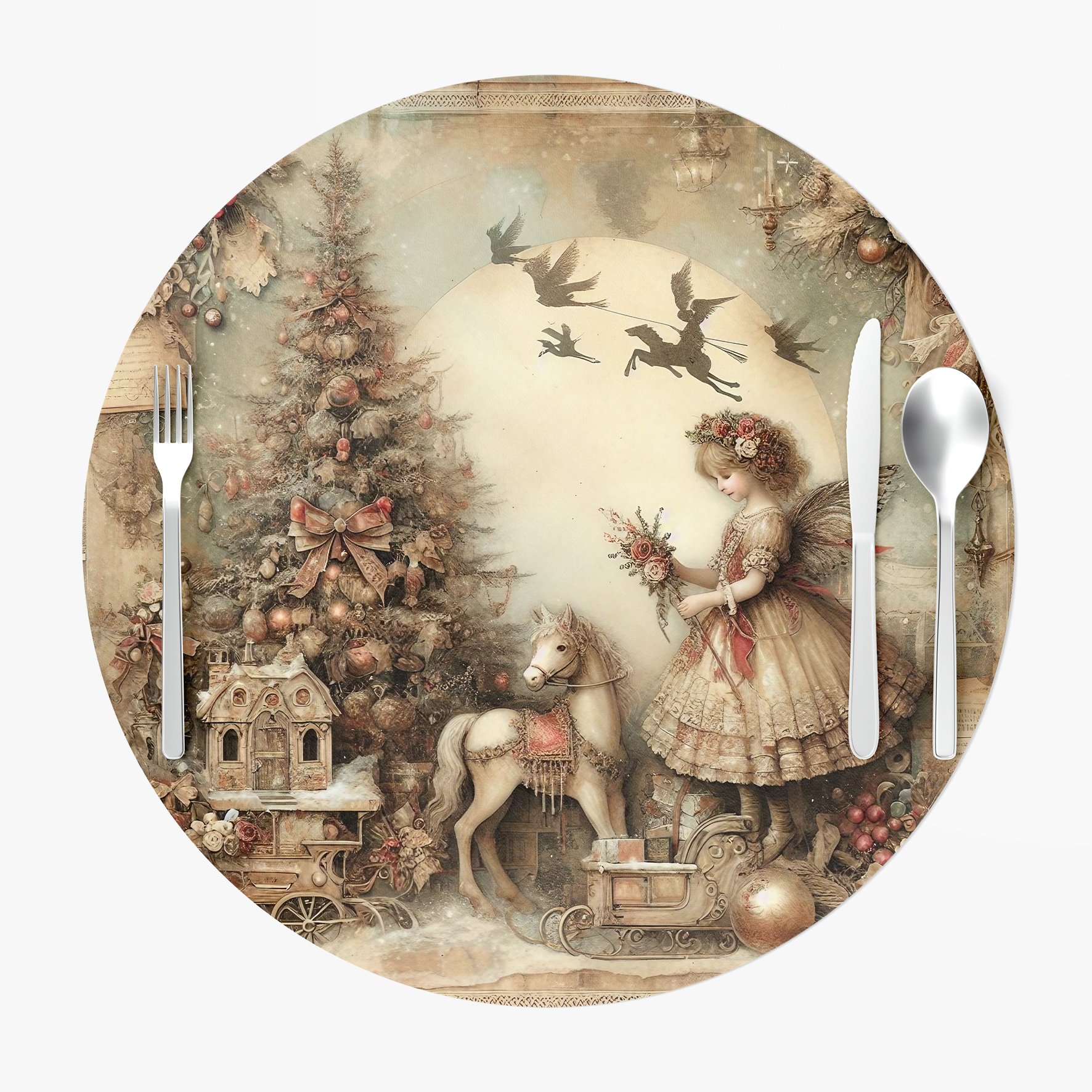 Yılbaşı Koleksiyonu- Servis Suplası Vintage Christmas 3'lü Set Kumaşı Dikilmemiş