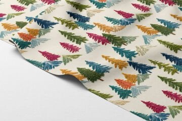 Yılbaşı Koleksiyonu- 3D Nakış Efektli Çam Ağaç Ormanı Çok Amaçlı Dekoratif Dijital Baskı Kumaş