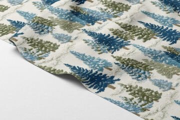 Yılbaşı Koleksiyonu- 3D Nakış Efektli Çam Ağaç Ormanı Çok Amaçlı Dekoratif Dijital Baskı Kumaş