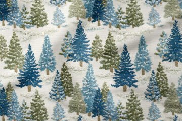 Yılbaşı Koleksiyonu- 3D Nakış Efektli Çam Ağaç Ormanı Çok Amaçlı Dekoratif Dijital Baskı Kumaş