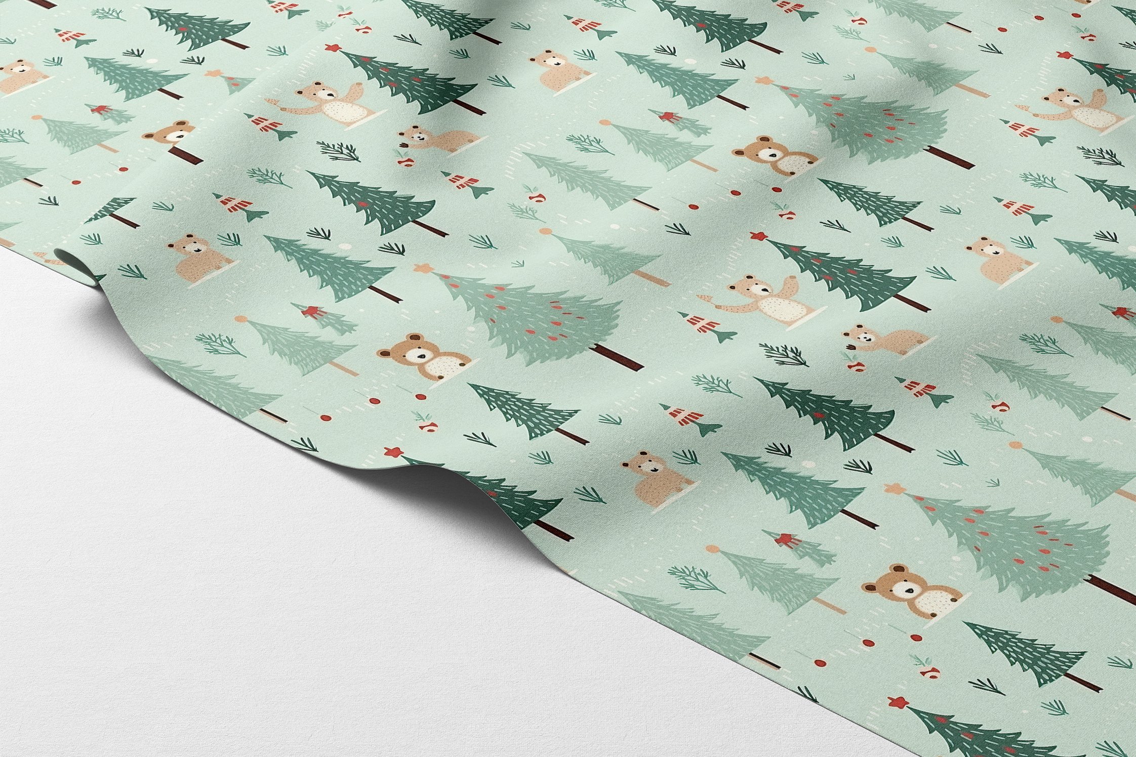 Yılbaşı Koleksiyonu- Çam Ağaç Ormanı Çok Amaçlı Dekoratif Dijital Baskı Kumaş