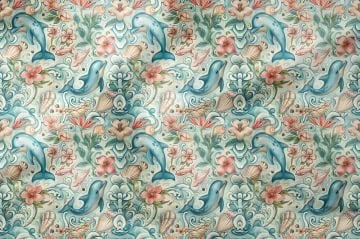 Летняя коллекция дельфины морские коньки среди цветов многоцелевая декоративная ткань с цифровой печатью