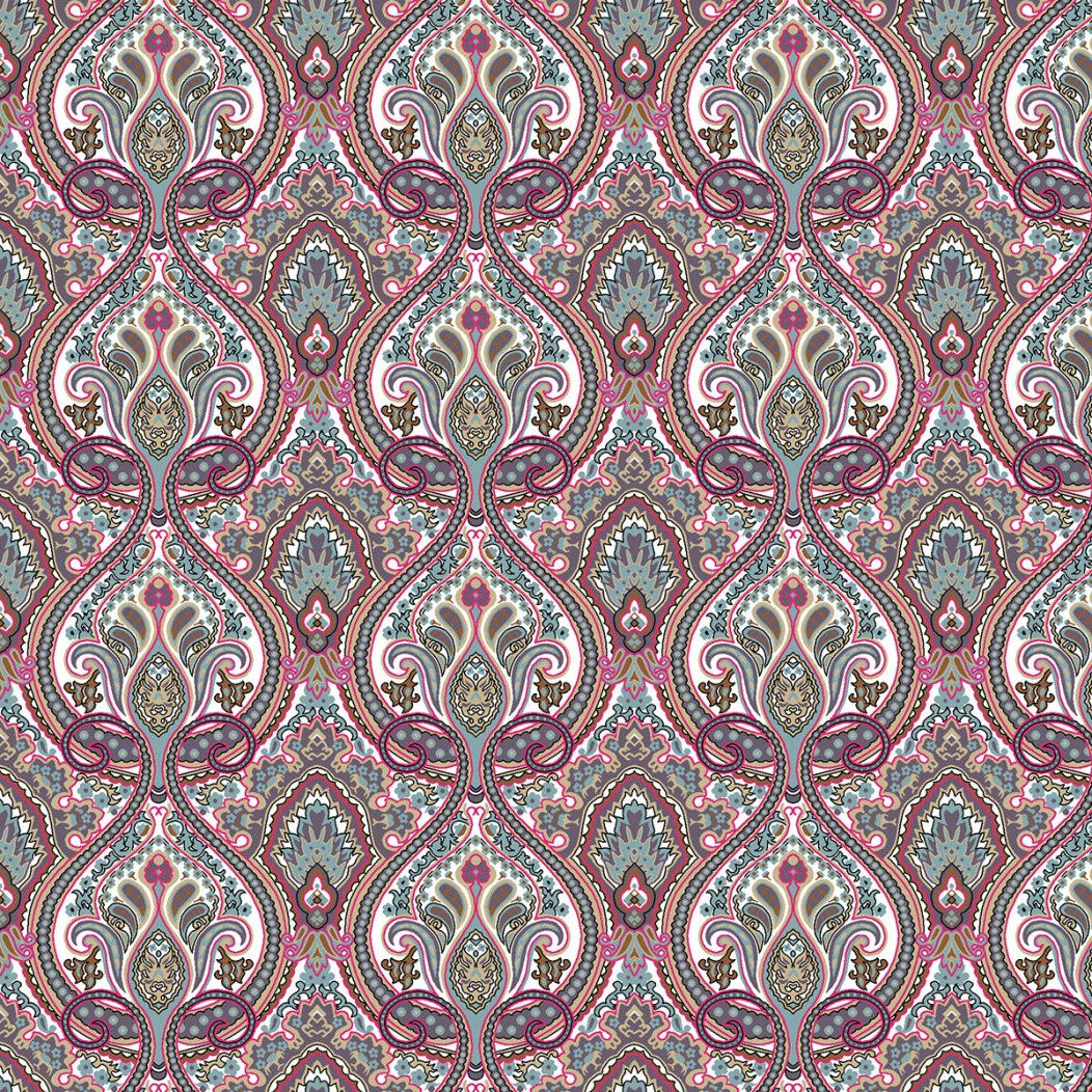 Beyaz Zemin Üzerine Karışık Pembe Çini Dijital Baskılı Kumaş