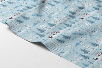 Yılbaşı Koleksiyonu- Suluboya Efektli Çam Ağaçları Orman Evleri Çok Amaçlı Dekoratif Dijital Baskı Kumaş