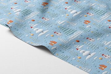 Yılbaşı Koleksiyonu- Nakış Efektli Çam Ağaçları Orman Evleri Kardan Adamlar Çok Amaçlı Dekoratif Dijital Baskı Kumaş