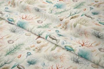 Soft Deniz Altı Mercan ve Balık Desenli Dekoratif Kumaş