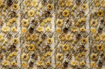 3D Renkli Örgü Papatyalar Arasında Arı Desenli Çok Amaçlı Dekoratif Tasarım Dijital Baskı Kumaş