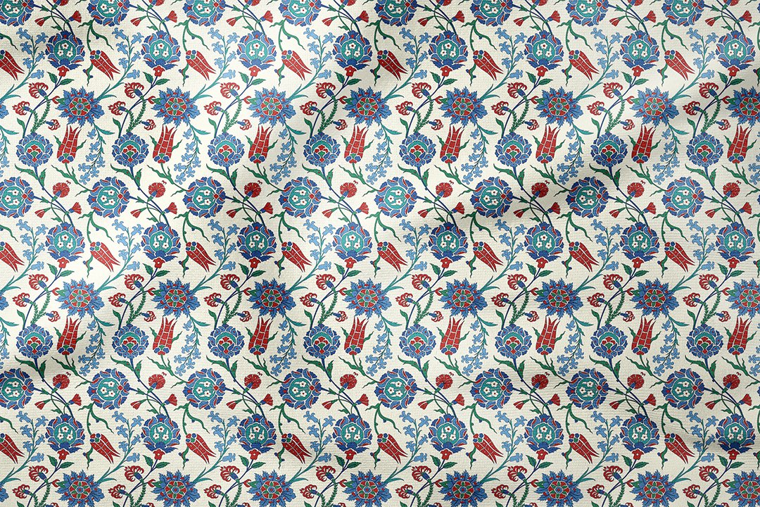 Tile Digital Printed Fabric on Cream Background