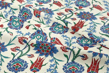 Tile Digital Printed Fabric on Cream Background