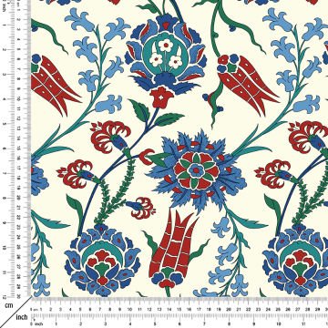 Tile Digital Printed Fabric on Cream Background