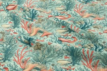 Summer Collection Blue Seaweed Fish Underwater Multi-Purpose Decorative Digital Print Fabric
