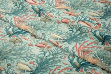 Summer Collection Blue Seaweed Fish Underwater Multi-Purpose Decorative Digital Print Fabric