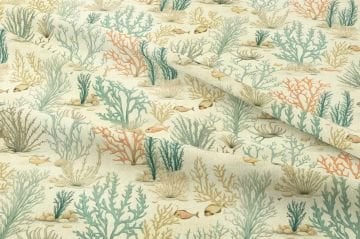 Vintage Mercan Desenli Deniz Temalı Dekoratif Kumaş