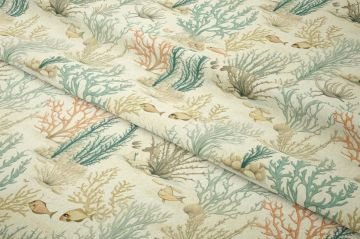 Vintage Mercan Desenli Deniz Temalı Dekoratif Kumaş