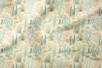 Vintage Mercan Desenli Deniz Temalı Dekoratif Kumaş