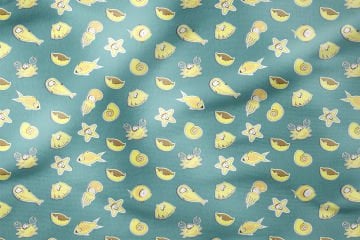 Turkuaz Zeminli Stilize Denizaltı Canlıları