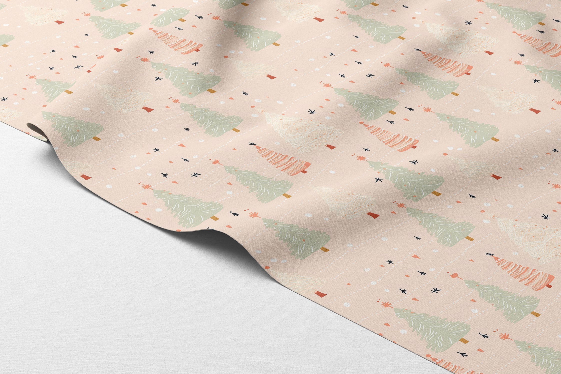 Yılbaşı Koleksiyonu- Yılbaşı Çam Ağaçları Çok Amaçlı Dekoratif Dijital Baskı Kumaş