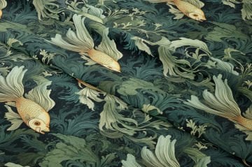 Vintage Balık ve Bitki Desenli Deniz Temalı Dekoratif Kumaş