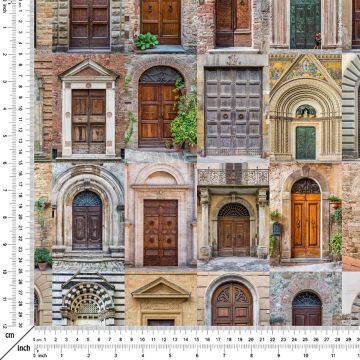 Taş Duvarda Antika Kapılar Desenli Dijital Baskı Kumaş(SONBAHAR İNDİRİMİ)