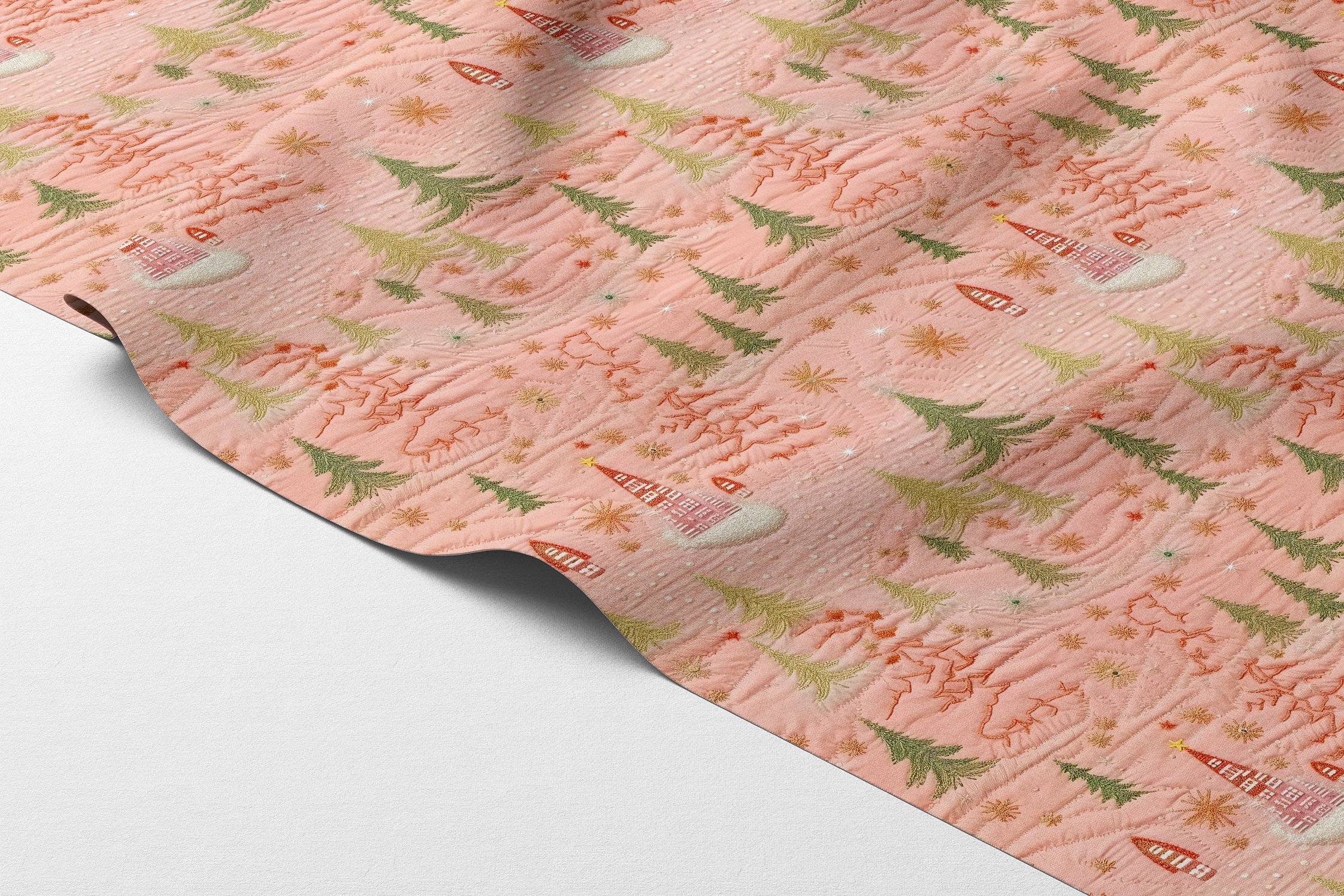 Yılbaşı Koleksiyonu- Yılbaşı Çam Ağaçları Çok Amaçlı Dekoratif Dijital Baskı Kumaş