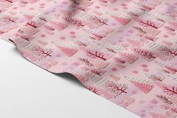 Yılbaşı Koleksiyonu- Yılbaşı Pembe Çam Ağaçları Çok Amaçlı Dekoratif Dijital Baskı Kumaş