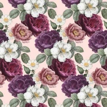 Pembe Mor Beyaz Güllü Dijital Baskılı Kumaş