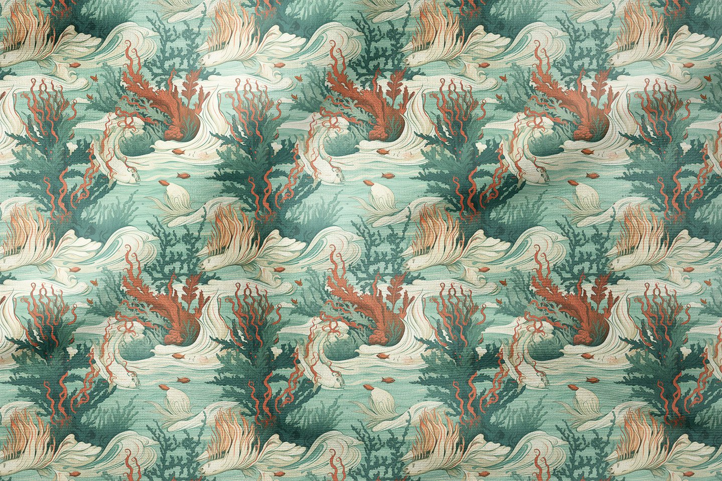 Summer Collection Blue Tile Fish Among Seaweeds Underwater Multi-Purpose Decorative Digital Printing Fabric