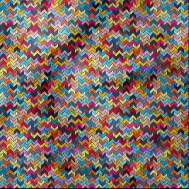 renkli zigzag geometrik desenli kumaş siyah zemin üzerinde çok renkli şevron çizgiler