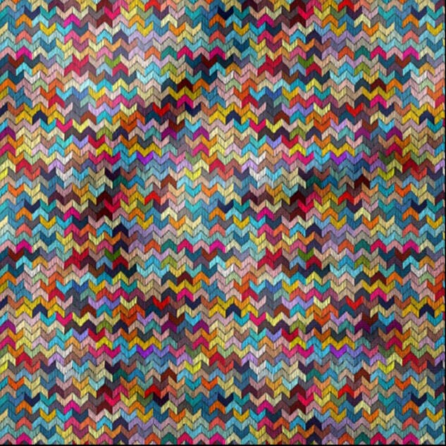 renkli zigzag geometrik desenli kumaş siyah zemin üzerinde çok renkli şevron çizgiler