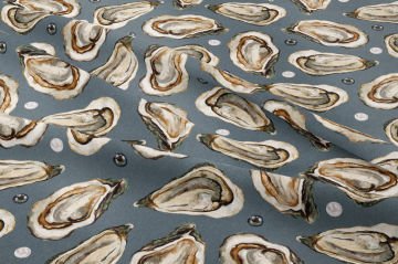 İstiridye Desenli Deniz Temalı Dekoratif Kumaş