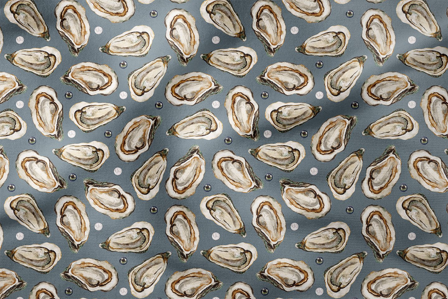 İstiridye Desenli Deniz Temalı Dekoratif Kumaş