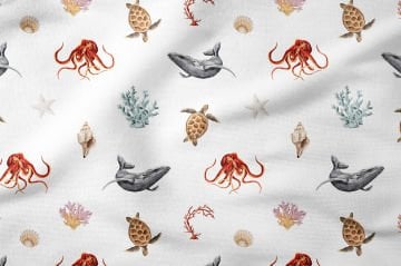 Deniz Hayvanları Desenli Dekoratif Kumaş