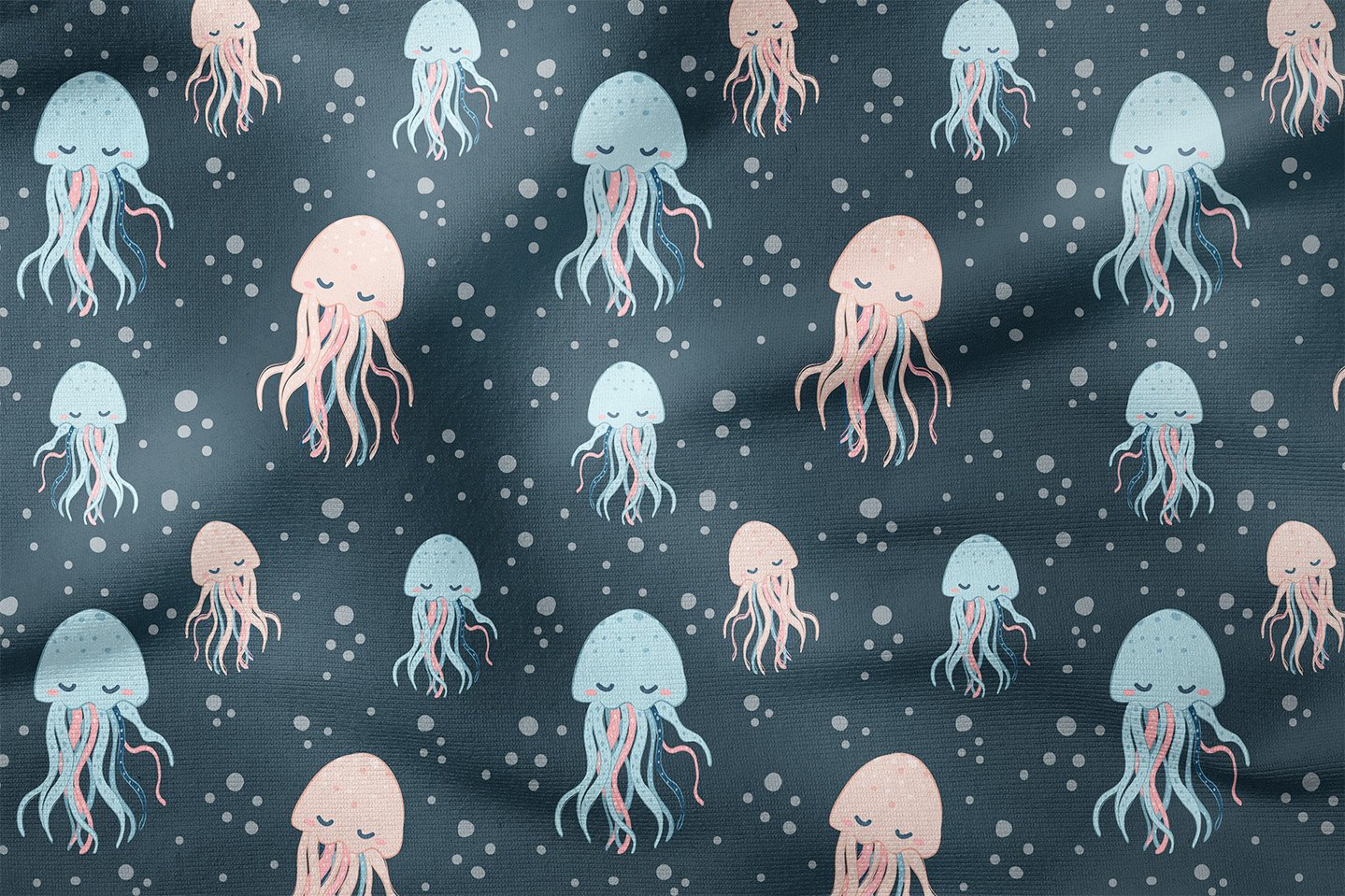 Sevimli Denizanası Desenli Dekoratif Kumaş