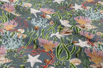 Deniz Mercanı ve Yıldız Desenli Dekoratif Kumaş