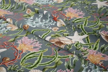 Deniz Mercanı ve Yıldız Desenli Dekoratif Kumaş