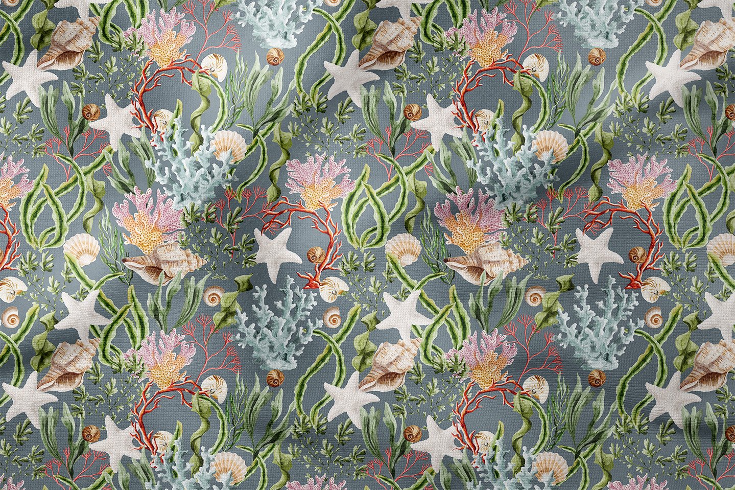 Deniz Mercanı ve Yıldız Desenli Dekoratif Kumaş