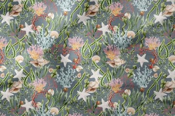 Deniz Mercanı ve Yıldız Desenli Dekoratif Kumaş