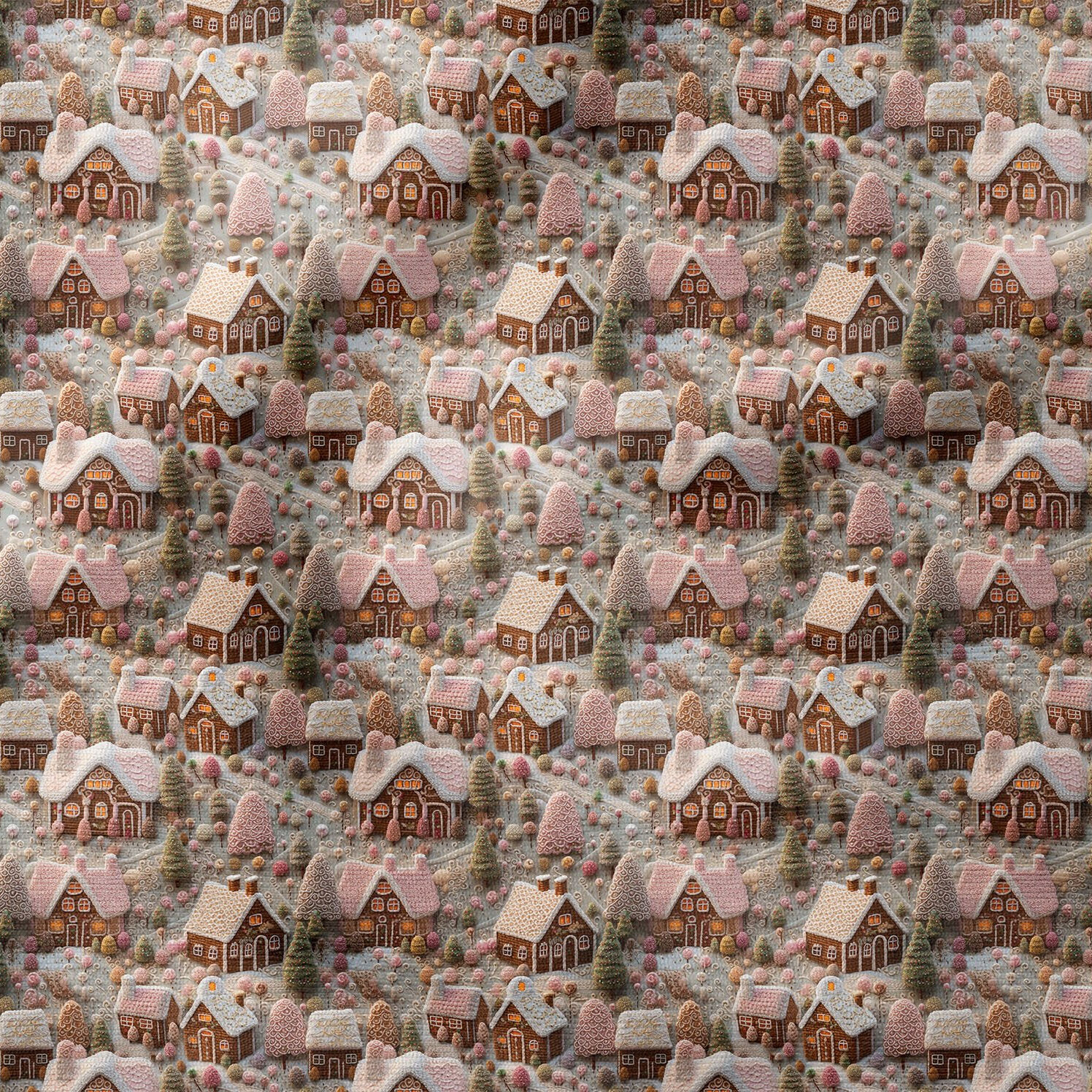 Yılbaşı Koleksiyonu- 3D Yılbaşı Kurabiye Evler Çok Amaçlı Dekoratif Dijital Baskı Kumaş