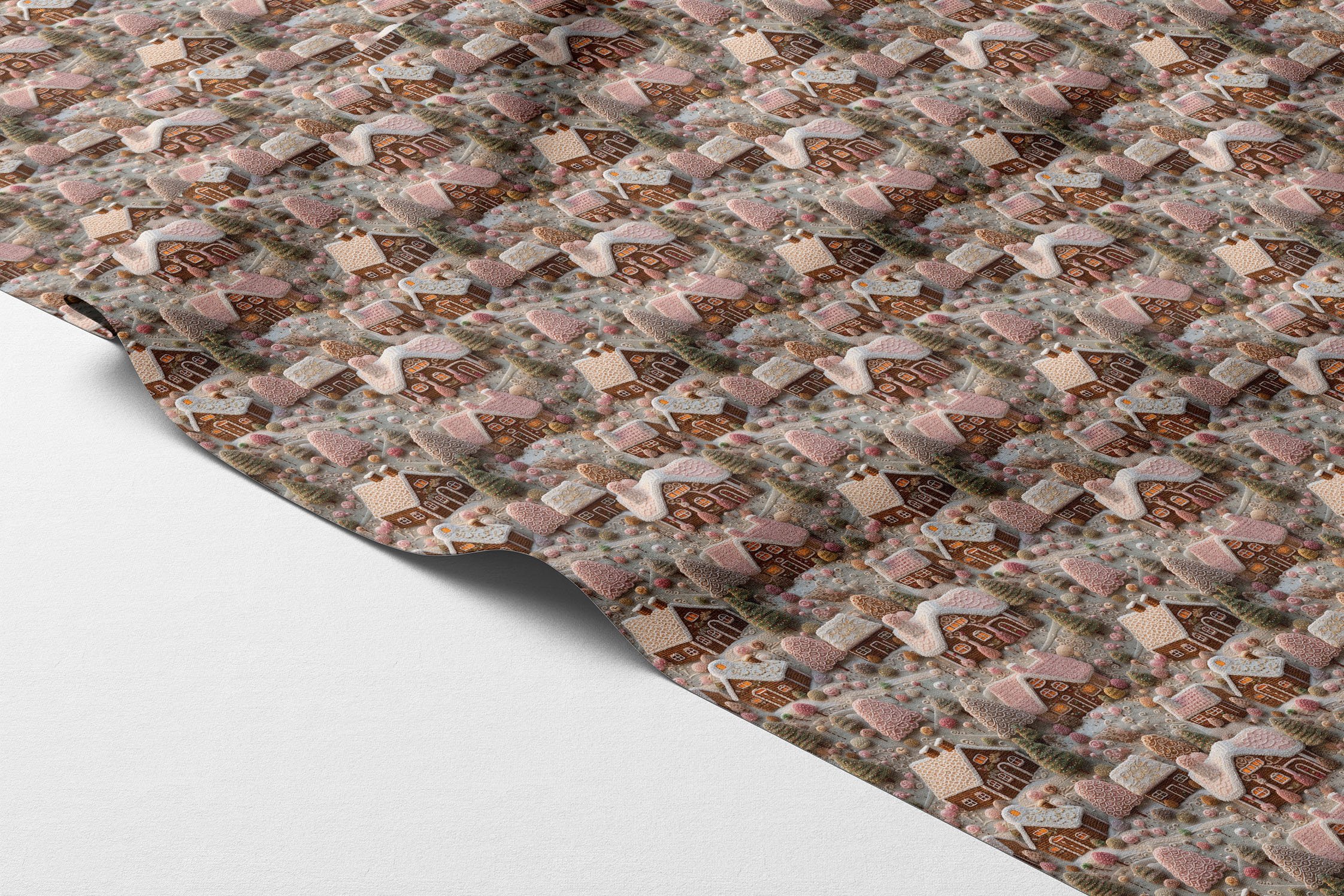 Yılbaşı Koleksiyonu- 3D Yılbaşı Kurabiye Evler Çok Amaçlı Dekoratif Dijital Baskı Kumaş